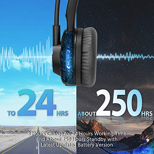 Bluetooth Headsets with Mic, Up to 24 Hrs Talk Time Trucker Wireless Headset with Microphone for Cell Phones, Large Capacity Battery for Office, Business