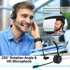 Bluetooth Headsets with Mic, Up to 24 Hrs Talk Time Trucker Wireless Headset with Microphone for Cell Phones, Large Capacity Battery for Office, Business