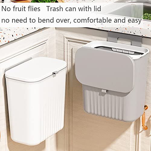 2.4 Gallon Kitchen Bathroom Wall Mounted Trash Can with Lid,Hanging Counter Waste Basket,Recycling Garbage Can for Kitchen Cabinet Door/ Under Sink/Bathroom