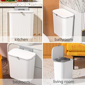 2.4 Gallon Kitchen Bathroom Wall Mounted Trash Can with Lid,Hanging Counter Waste Basket,Recycling Garbage Can for Kitchen Cabinet Door/ Under Sink/Bathroom