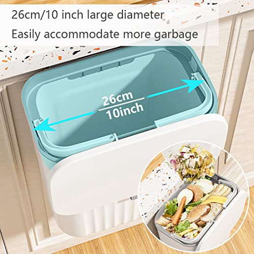 2.4 Gallon Kitchen Bathroom Wall Mounted Trash Can with Lid,Hanging Counter Waste Basket,Recycling Garbage Can for Kitchen Cabinet Door/ Under Sink/Bathroom