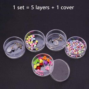 Diarypiece 5Pcs Clear Empty Stackable Plastic Cosmetic Container Pot Jars with Lids for Make Up, Eye Shadow, Nails, Powder, Gems, Beads, Jewelry (25mm high each)