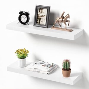 fixwal white floating shelves, set of 2 wall shelves, large 23.6in x 6in wall mounted shelf for bedroom, living room, bathroom and plants