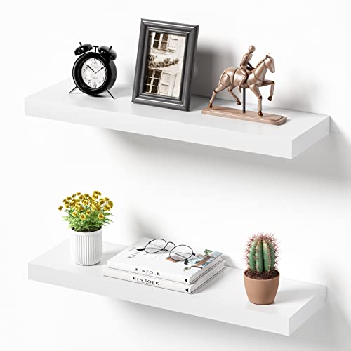 Fixwal White Floating Shelves, Set of 2 Wall Shelves, Large 23.6in x 6in Wall Mounted Shelf for Bedroom, Living Room, Bathroom and Plants
