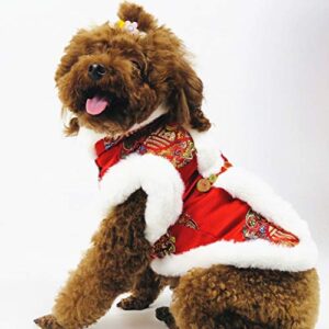 WORDERFUL Dog Tang Blessing Chinese Traditional Pet Chrysanthemum Coat Winter Cat New Year Costume for Small Medium Dogs Cats (X-Large, Blessing)