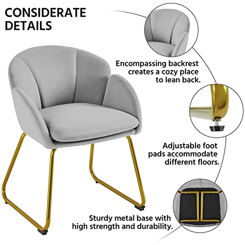 Yaheetech Flower Shape Velvet Armchair, Modern Side Chair Vanity Chair with Golden Metal Legs for Living Room/Dressing Room/Bedroom/Home Office/Kitchen, Gray