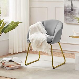 Yaheetech Flower Shape Velvet Armchair, Modern Side Chair Vanity Chair with Golden Metal Legs for Living Room/Dressing Room/Bedroom/Home Office/Kitchen, Gray