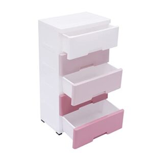 Gdrasuya10 Plastic Drawers Dresser, Storage Cabinet with 5 Drawers, Organizer Unit Stable Cart on Wheels Waterproof Plastic Cabinet with Drawers for Bedroom Apartment, Gradient Pink