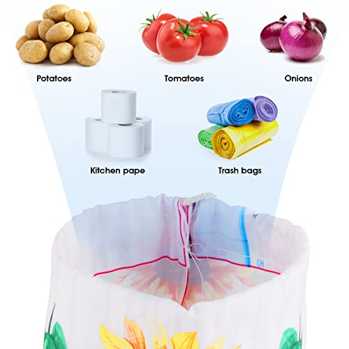 Sunflower Plastic Bag Holder for Kitchen, Plastic Bag Organizer and Dispenser Wall Mount Plastic Bags with Self-adhesive Hooks Garbage Shopping Trash Bags Storage Sunflower Farmhouse Home Decor