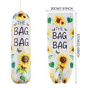 Sunflower Plastic Bag Holder for Kitchen, Plastic Bag Organizer and Dispenser Wall Mount Plastic Bags with Self-adhesive Hooks Garbage Shopping Trash Bags Storage Sunflower Farmhouse Home Decor