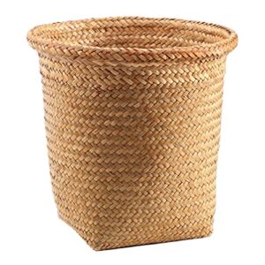 operitacx seagrass waste basket woven trash can garbage can for bedroom garbage container bin wicker rattan laundry hamper plant pot storage basket for bathroom kitchen home office (10.4x11.4 inch)