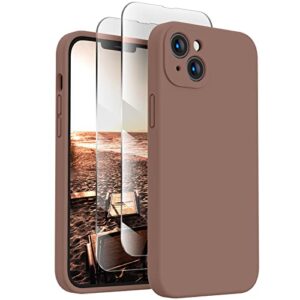 firenova designed for iphone 13 case, silicone upgraded [camera protection] phone case with [2 screen protectors], soft anti-scratch microfiber lining inside, 6.1 inch, light brown
