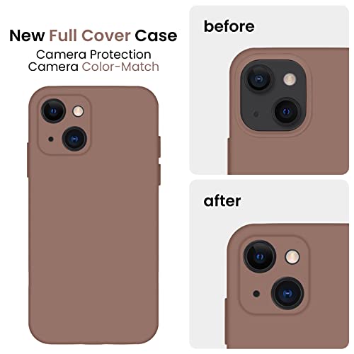 FireNova Designed for iPhone 13 Case, Silicone Upgraded [Camera Protection] Phone Case with [2 Screen Protectors], Soft Anti-Scratch Microfiber Lining Inside, 6.1 inch, Light Brown