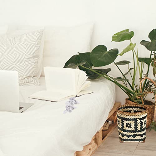 Operitacx Wicker Planter Cover Weaving BIn Bamboo Woven Plant Pot Small Trash Can Woven Wastebasket Magazine Holder Flower Arrangement Holder for Living Room Organizer Bamboo Basket Wicker Waste