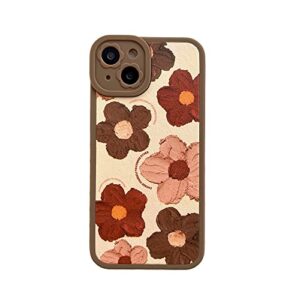 cute side frame flower design phone case for apple iphone 14 cover fashion silicone protective cases for women girls compatible with iphone 14 - brown