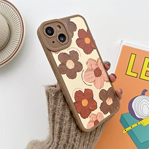 Cute Side Frame Flower Design Phone Case for Apple iPhone 14 Cover Fashion Silicone Protective Cases for Women Girls Compatible with iPhone 14 - Brown