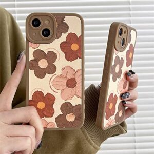 Cute Side Frame Flower Design Phone Case for Apple iPhone 14 Cover Fashion Silicone Protective Cases for Women Girls Compatible with iPhone 14 - Brown