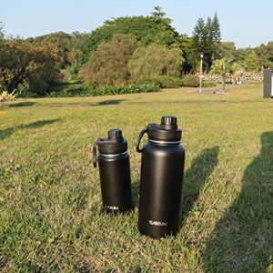 SASEUM Insulated Stainless Steel Water Bottles 32oz with Spout Lids Metal Vacuum Thermal Large Water Jug Leak-proof Reusable Flask for Sports Gym and Travel,Black