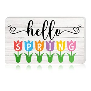 hello spring wood sign farmhouse tulips spring decor 9 x 5.3 inch spring table centerpiece freestanding wall table decor wooden cutout tulips spring decoration for home dining room (spring)
