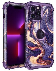 lontect iphone 13 pro max case - 6.7" marble shockproof heavy duty cover for girls & women, dark purple
