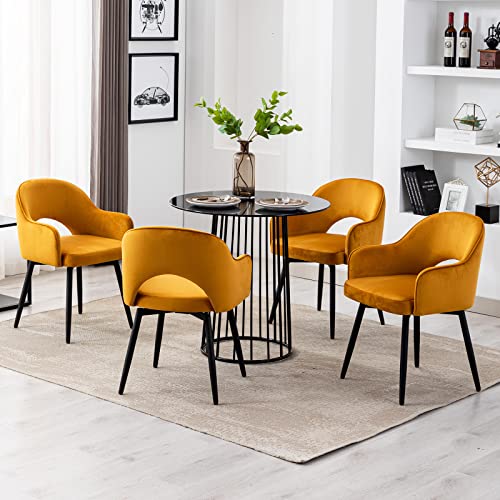 DUOMAY Swivel Dining Chair Set of 2, Velvet Upholstered Side Chair Modern Accent Guest Chair Home Office Desk Chair with No Wheels for Dining Room Living Room Office, Yellow
