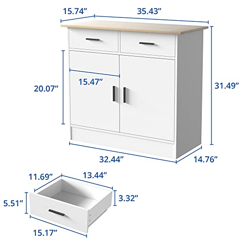 Cozy Castle Kitchen Buffet Storage Cabinet with Doors, Drawers and Flexible Shelf, Buffet Table Sideboard for Kitchen, Entryway, Dining Room,White