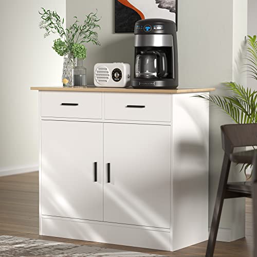 Cozy Castle Kitchen Buffet Storage Cabinet with Doors, Drawers and Flexible Shelf, Buffet Table Sideboard for Kitchen, Entryway, Dining Room,White