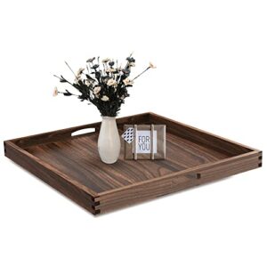 existing 21x21 inch tray for ottoman, serving tray with handles, square walnut platter decorative wooden tray for breakfast in bed, lunch, dinner, living room, tea, coffee table, party