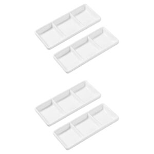 Cabilock Dipping Sauce Plate 4pcs 5Inch 2- Compartment Sauce Dishes Divided Seasoning Dish White Ceramic Appetizer Serving Tray Snack Dishes for Dish Soy Sauce Japanese Prep Dishes