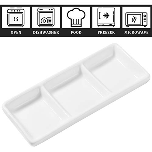 Cabilock Dipping Sauce Plate 4pcs 5Inch 2- Compartment Sauce Dishes Divided Seasoning Dish White Ceramic Appetizer Serving Tray Snack Dishes for Dish Soy Sauce Japanese Prep Dishes