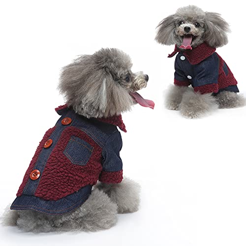 Winter Coats for Medium Large Dogs,Fleece Denim Warm Puppy Jacket for Cold Weather,V-Collar Dog Vest Sweater Clothes