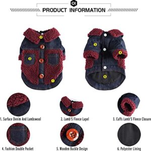 Winter Coats for Medium Large Dogs,Fleece Denim Warm Puppy Jacket for Cold Weather,V-Collar Dog Vest Sweater Clothes