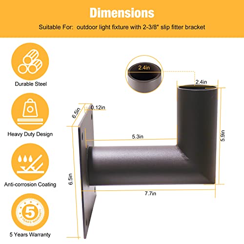 JC-LGL 90 Degree Wall Mount Bracket with 2-3/8in OD Tenon, L Shape Wall Mounted Adapter for Outdoor LED Parking Lot Lights Street Lights Post Top Light, Heavy Duty Steel, Dark Bronze