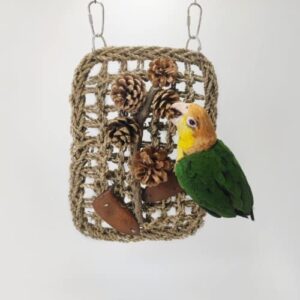 Bird Foraging Wall Toy Parrot Chewing Hanging Hook Toys Woven Climbing Hammock Mat Bird Climbing Net Climbing Cotton Rope Net Hanging Bird Climbing Rope