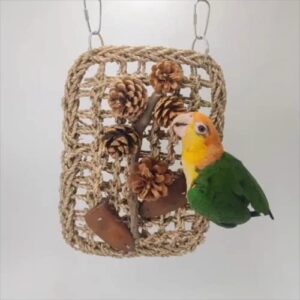 Bird Foraging Wall Toy Parrot Chewing Hanging Hook Toys Woven Climbing Hammock Mat Bird Climbing Net Climbing Cotton Rope Net Hanging Bird Climbing Rope