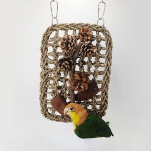 Bird Foraging Wall Toy Parrot Chewing Hanging Hook Toys Woven Climbing Hammock Mat Bird Climbing Net Climbing Cotton Rope Net Hanging Bird Climbing Rope