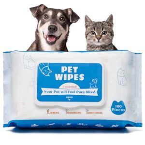 tetesol dog wipes for pets & cats- 100 count all purpose unscented for paw & butt cleaning,grooming,alcoholfree,vitamin e,ph balanced, 100% natural