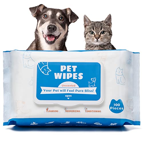 Tetesol Dog Wipes for Pets & Cats- 100 Count All Purpose Unscented for Paw & Butt Cleaning,Grooming,AlcoholFree,Vitamin E,pH Balanced, 100% Natural