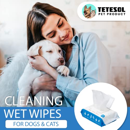 Tetesol Dog Wipes for Pets & Cats- 100 Count All Purpose Unscented for Paw & Butt Cleaning,Grooming,AlcoholFree,Vitamin E,pH Balanced, 100% Natural