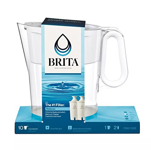 Brita Large 10 Cup Water Filter Pitcher with Smart Light Filter Reminder and 2 Standard Filtes, Made Without BPA, White (Packaging May Vary) (1512822)