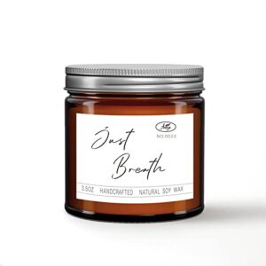 just breath scented candles, natural soy candle for home scented, hand-poured jar candle, gifts for women/men/families/friend/colleague, as birthday/holiday/relaxation gifts (3.5oz)