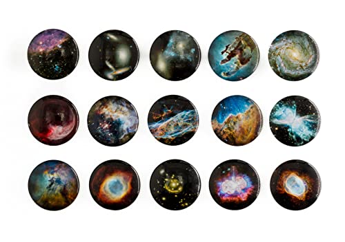 15-Pack Glass Magnets of Iconic Images of The Universe Captured by NASA's Hubble Telescope Decorative Fridge Glass Magnets Set with Images of The Galaxy for Science and Space Enthusiasts Home Decor