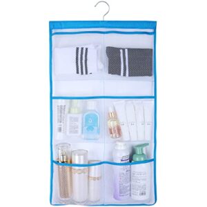 gumqdd 6 storage pockets hanging mesh shower caddy,bringing hooks can save bathroom space and fast drying,ideal for gyms, college dorms, rv bathrooms, travel and pool locker rooms (blue)