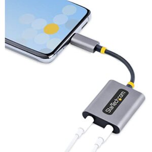 StarTech.com USB-C Headphone Splitter, USB Type C Dual Headset Adapter w/Mic Input, USB C to 3.5mm Audio Adapter/Earphone Dongle, USB C to Audio Jack/Aux Output, 24-bit DAC (USBC-Audio-Splitter)