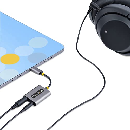 StarTech.com USB-C Headphone Splitter, USB Type C Dual Headset Adapter w/Mic Input, USB C to 3.5mm Audio Adapter/Earphone Dongle, USB C to Audio Jack/Aux Output, 24-bit DAC (USBC-Audio-Splitter)