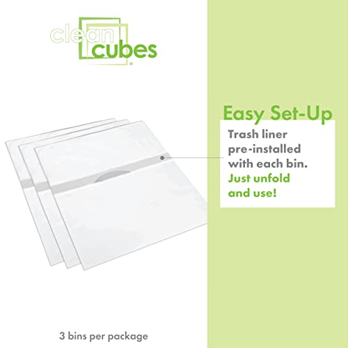 Clean Cubes 4 Gallon Trash Cans & Recycle Bins for Sanitary Garbage Disposal. Disposable Containers for Parties, Events, Recycling, and More. 6 Pack (White)