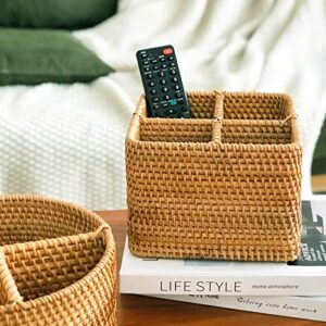 2packs Handweaved Rattan Four Divider Box Without Lid | 4 Compartments Storage Box Cosmetics Organizer Utensil and Bottle Serving Basket | 1Pack Round and 1Pack Squre Rattan Divider Storage Holders