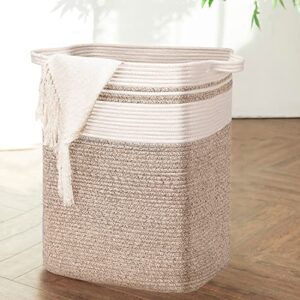 dofasayi laundry basket - large woven rope tall laundry hamper with handles, living room decorative blanket basket, collapsible large storage basket for living room, bedroom 17x13.8x22.1'' light brown