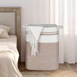 DOFASAYI Laundry Basket - Large Woven Rope Tall Laundry Hamper with Handles, Living Room Decorative Blanket Basket, Collapsible Large Storage Basket for Living room, Bedroom 17x13.8x22.1'' Light Brown