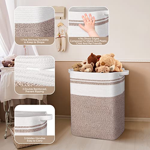 DOFASAYI Laundry Basket - Large Woven Rope Tall Laundry Hamper with Handles, Living Room Decorative Blanket Basket, Collapsible Large Storage Basket for Living room, Bedroom 17x13.8x22.1'' Light Brown